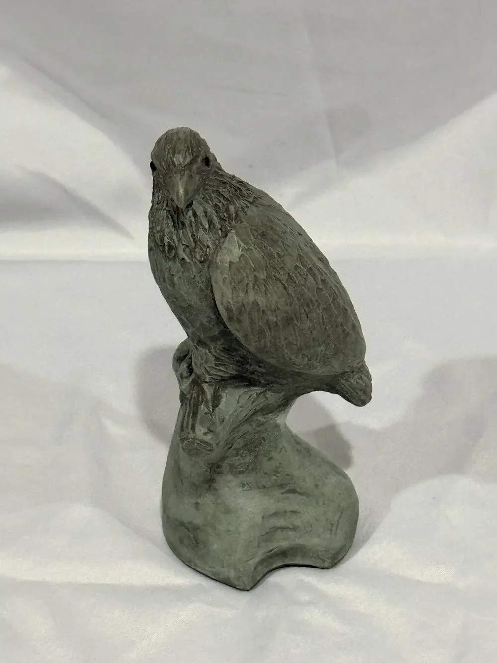 Signed Isabel Bloom 2004 Bird Sculpture on Tree Stump with Verdigris Finish